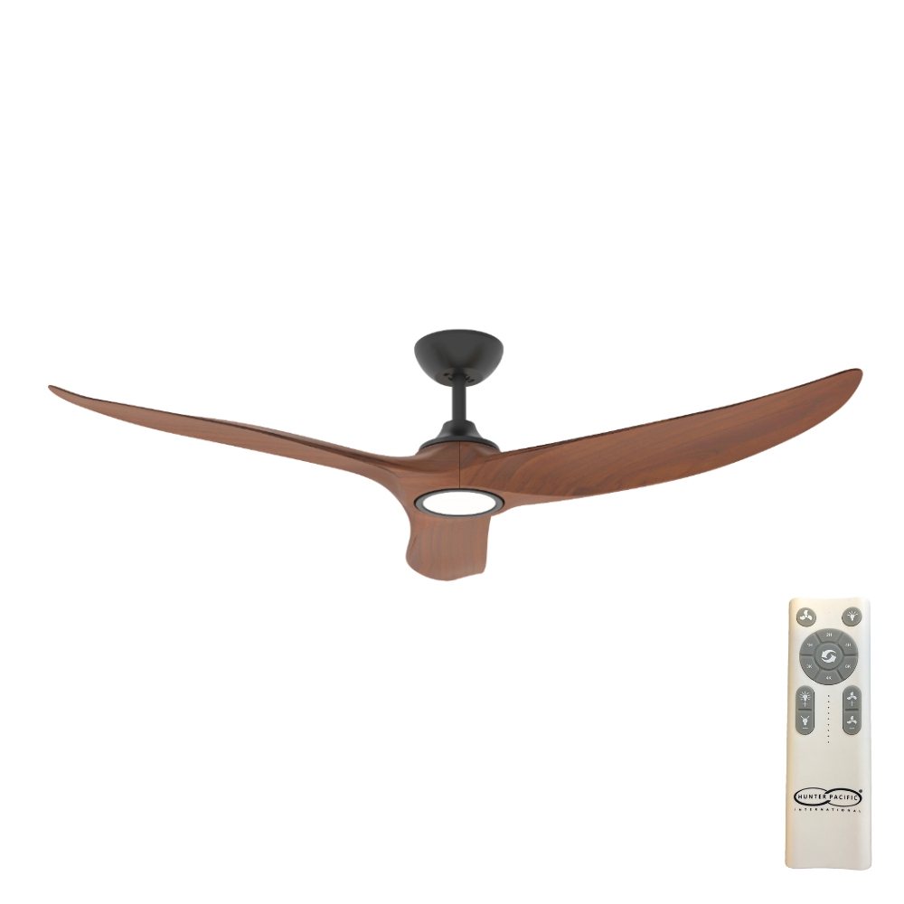 hunter-pacific-evolve-ceiling-fan-dc-52-with-led-light-black-motor-with-koa-blades