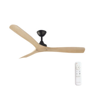 Three Sixty Spitfire DC Ceiling Fan - Black with Natural Blades 52"