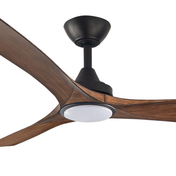 Three Sixty Spitfire DC Ceiling Fan with LED Light - Black with Koa Blades 52"