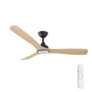 Three Sixty Spitfire DC Ceiling Fan with LED Light - Black with Natural Blades 52"