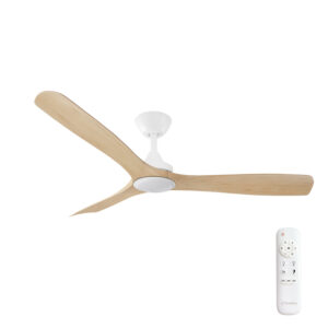 Three Sixty Spitfire DC Ceiling Fan with LED Light - White with Natural Blades 52"