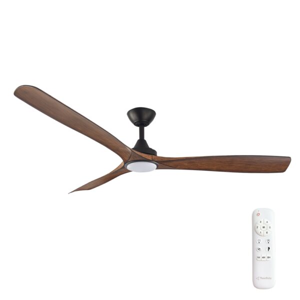 Three Sixty Spitfire DC Ceiling Fan with LED Light - Black with Koa Blades 60"