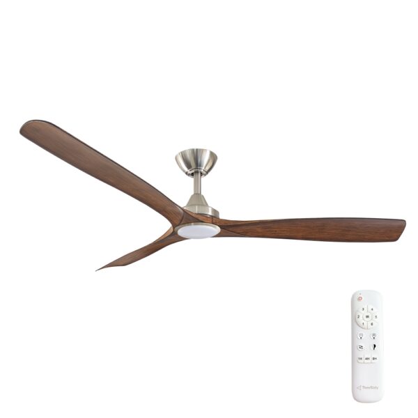 Three Sixty Spitfire DC Ceiling Fan with LED Light - Brushed Nickel with Koa Blades 60"