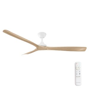 Three Sixty Spitfire DC Ceiling Fan - White with Natural Blades 60"