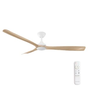 Three Sixty Spitfire DC Ceiling Fan with LED Light - White with Natural Blades 60"