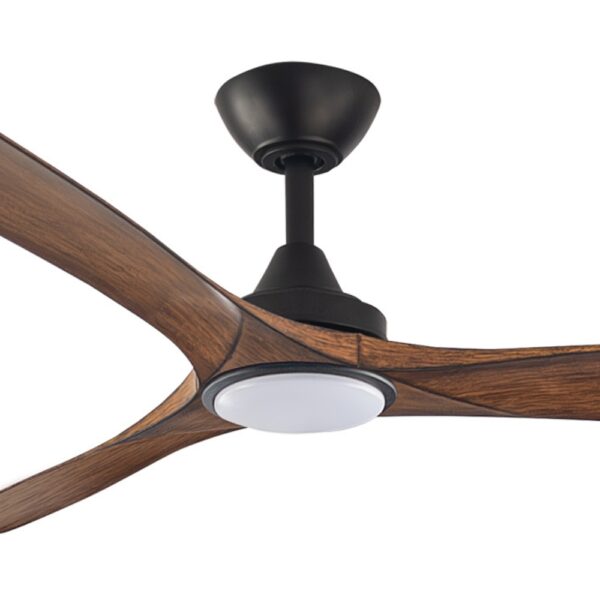 Three Sixty Spitfire DC Ceiling Fan with LED Light - Black with Koa Blades 60"