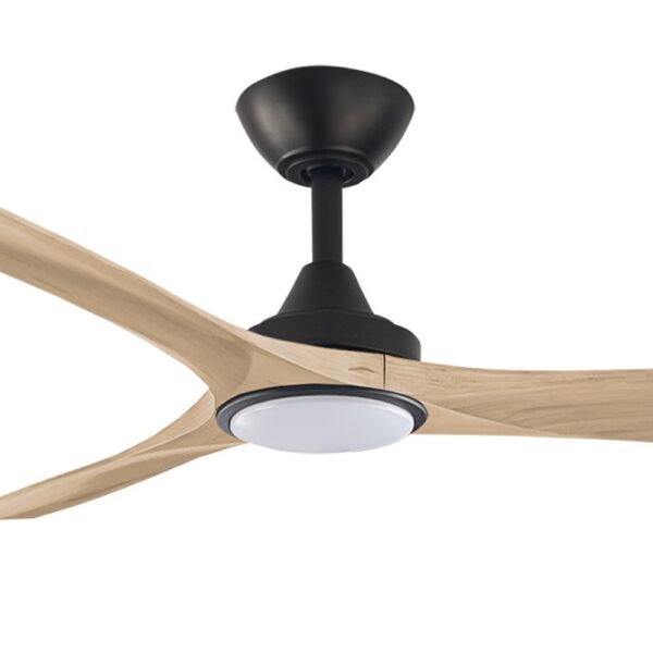 Three Sixty Spitfire DC Ceiling Fan with LED Light - Black with Natural Blades 60"
