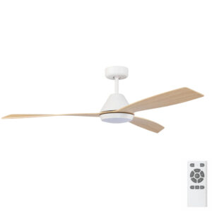 Claro Dreamer DC Ceiling Fan with LED Light - White with Light Timber Style Blades 52"
