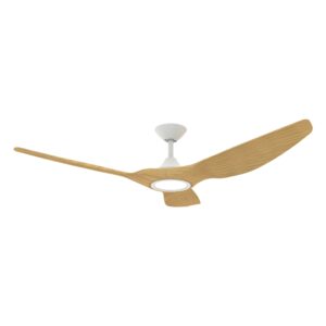 Domus Strike DC Ceiling Fan with LED Light - White with Oak Blades 60"