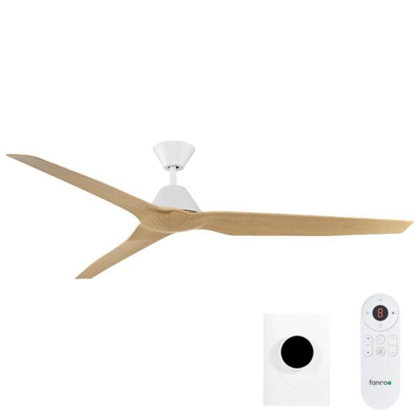 Fanco Infinity-iD DC Ceiling Fan with Wall Control & Remote/SMART - White with Beechwood Blades 64"