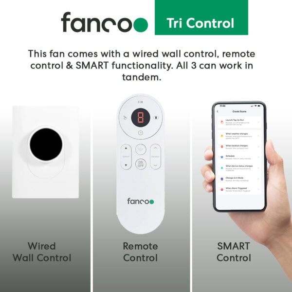 Fanco Infinity-iD DC Ceiling Fan with Wall Control & Remote/SMART - White with Beechwood Blades 48"