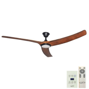 Hunter Pacific Aqua V2 IP66 DC Ceiling Fan with LED Light - Matte Black with Koa Blades 70" (Remote & Wall Control)