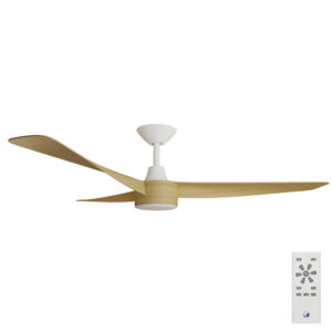 Calibo Turaco DC Ceiling Fan with LED Light - White with Bamboo Blades 56"